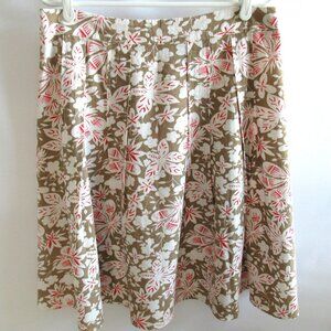 George white brown floral linen blend below knee pleated skirt *Sz 10*